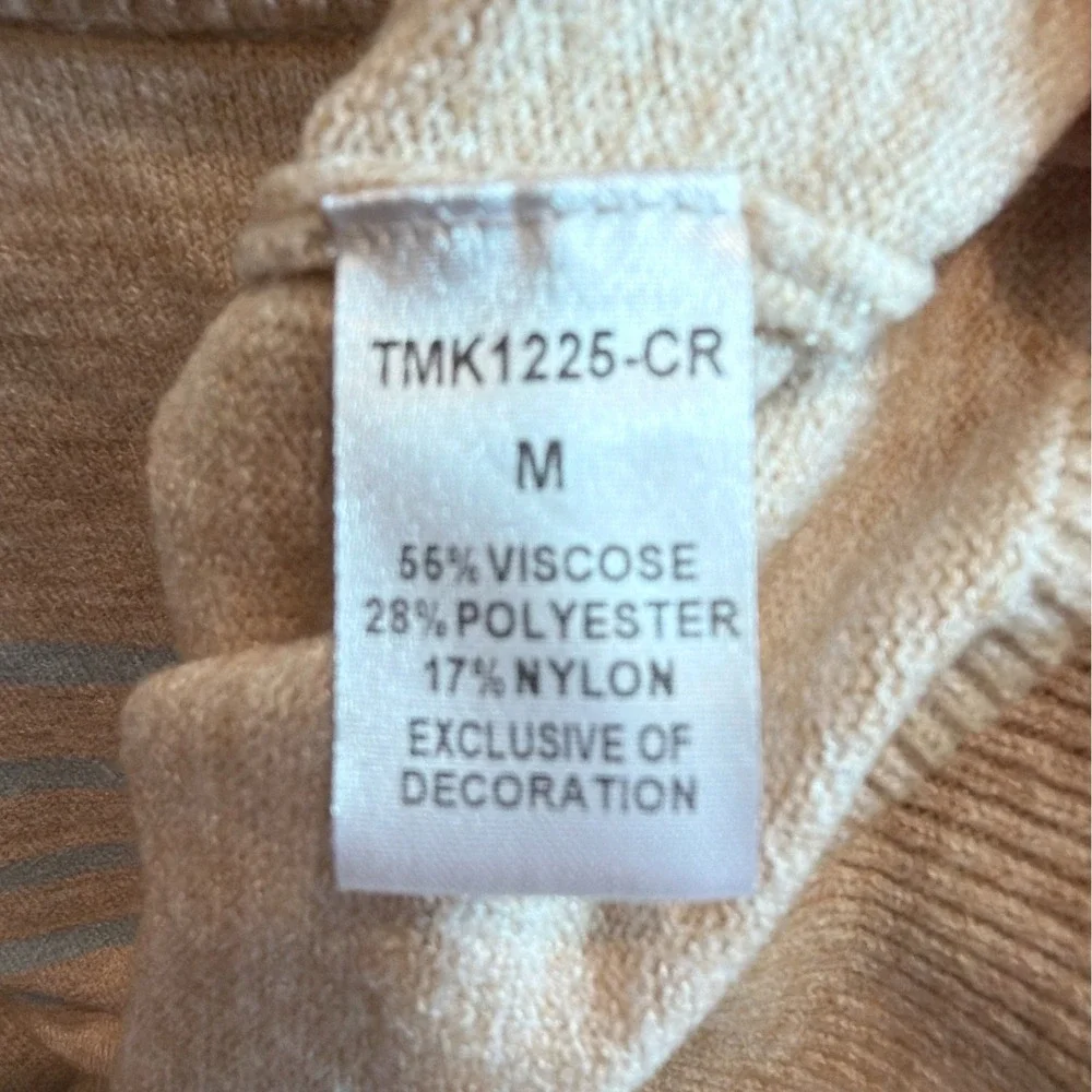 THML Heart Elbow Patch Sweater Womens Medium Beige Blue Striped Coquette Preppy